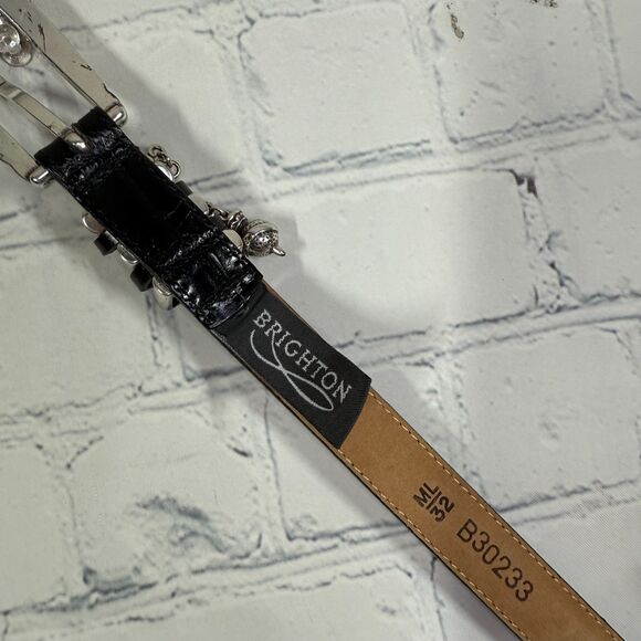 Brighton Belt Women Medium Large Black Silver Buckle Preppy Minimalist Golf - Picture 6 of 13